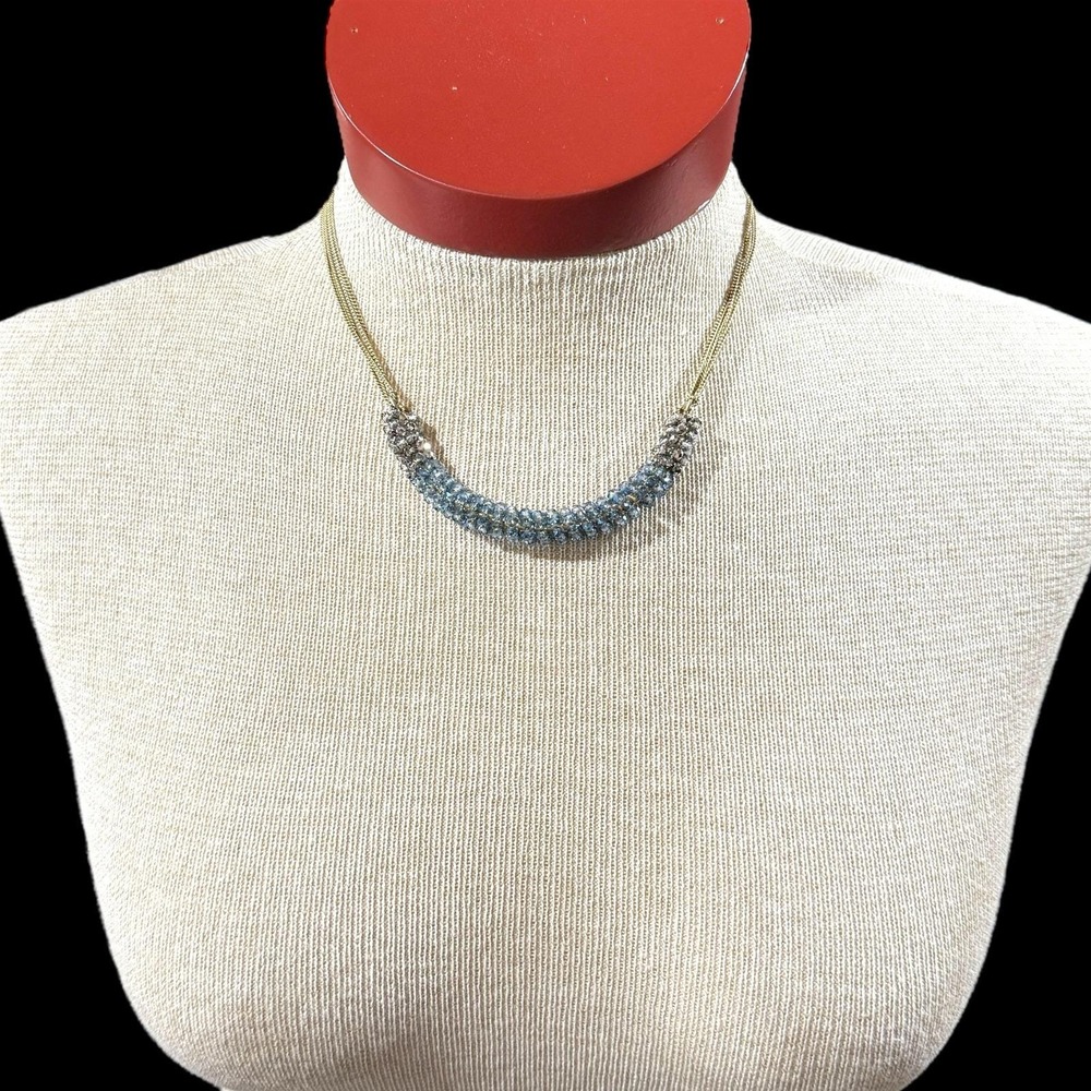 Kenneth Cole New York Labradorite Necklace Ice Blue Gold Tone Chain Vintage 90s